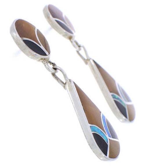 Genuine Sterling Silver Multicolor Inlay Post Dangle Earrings JX23819